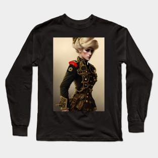 Beautiful Steampunk Officer in Military Uniform Long Sleeve T-Shirt